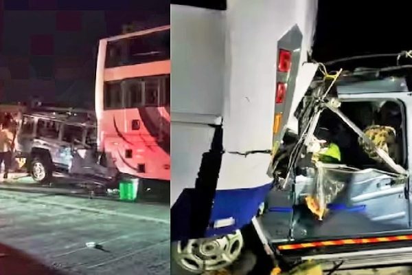 बस और क्रूजर की टक्कर, 5 बारातियों की मौत, सड़क पर बिखरा शादी का सामान